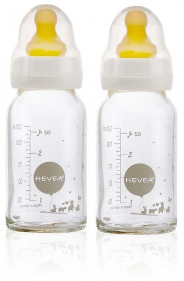 Hevea Babyflschchen aus Glas (weiss, 120ml, 2er Pack) + Trinksauger