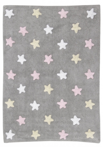 Lorena Canals Kinderteppich, Tricolor Stars Grey Pink 120 x 160 cm