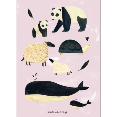 Petit Monkey Poster, schwarz-weisse Tiere/ rosa