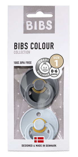 BIBS Colour Latex Schnuller (rund, 6-18 Monate), Baby Blue & Iron