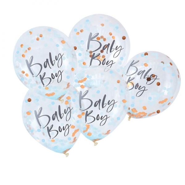 Ginger Ray Rose Gold & Blaue Konfetti Ballone, Baby Boy