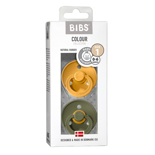 BIBS Colour Latex Schnuller (rund, 0-6 Monate), Honey Bee & Olive