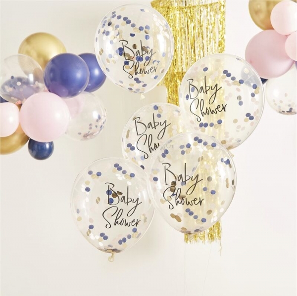 Ginger Ray Navy Pink & Gold Confetti Baby Shower Balloons