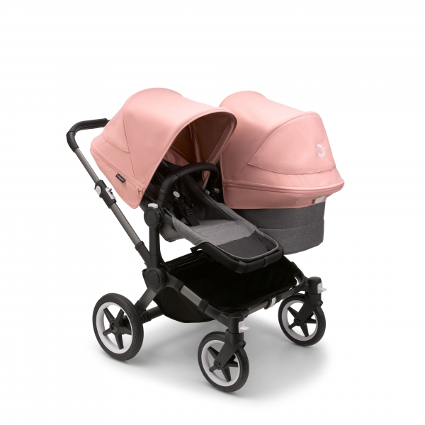 Bugaboo Donkey 5 Duo, Dach: Morgenrosa, Bezge: Grau Meliert, Gestell: Graphit