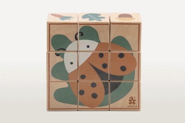 Sebra Würfel-Puzzle aus Holz, Woodland