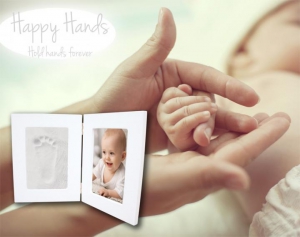 Hand & Fuabdruckset Happy Hands - weisser Doppelrahmen