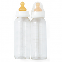 Hevea Babyflschchen aus Glas (weiss, 240ml, 2er Pack) + Trinksauger