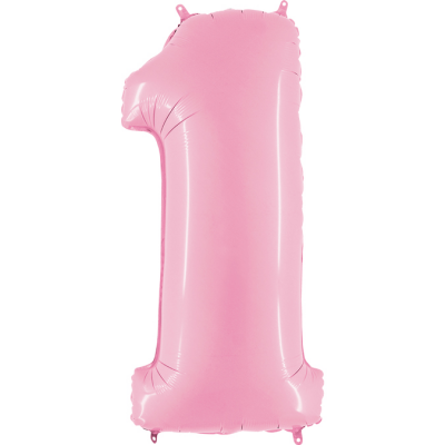 Grabo Folienballon Pink Pastell 100 cm, Zahl 1