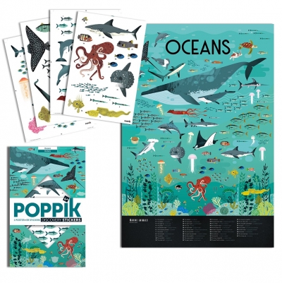 Poppik Stickerposter Discovery (1 Poster + 32 Stickers), Ozeane