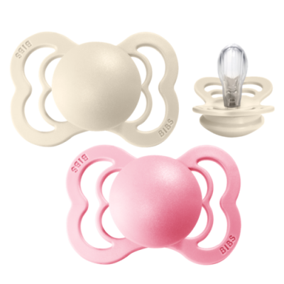 BIBS Supreme Silikon Schnuller (2er Pack), Ivory/ Baby Pink (Grösse 1, 0-6M)