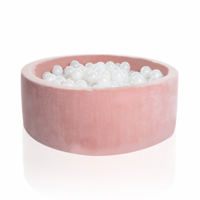 Kidkii Bllebad Rund 90 x 30 cm, Velours Baby Pink (mit 200 Pearl Weiss & Silber Bllen)