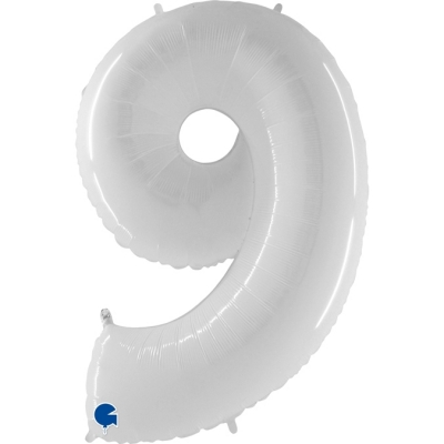 Grabo Folienballon 100 cm Zahl 9, Shiny White