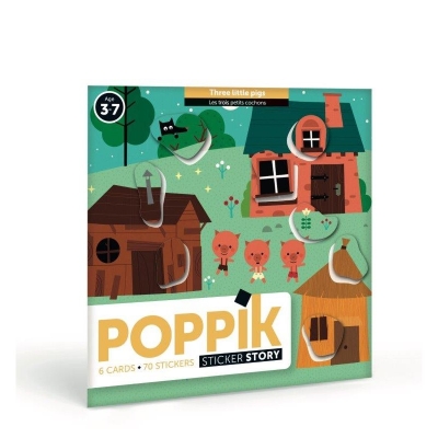Poppik Meine Stickerkarten Mrchen, Drei kleine Schweinchen (6 Karten + 70 Stickers)