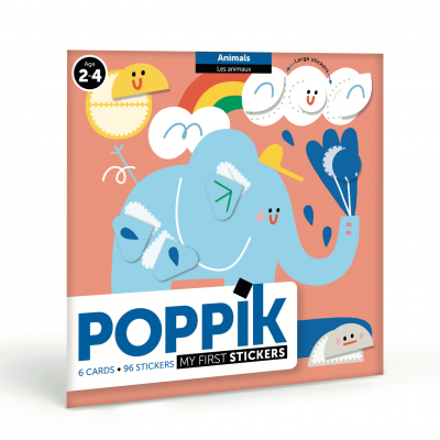 Poppik Meine Stickerkarten, Tiere (9 Karten + 96 Stickers)